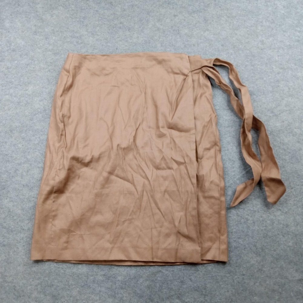 White House Black Market Skirt Womens 8 Camel Linen Blend Wrap Midi Tie Waist‎